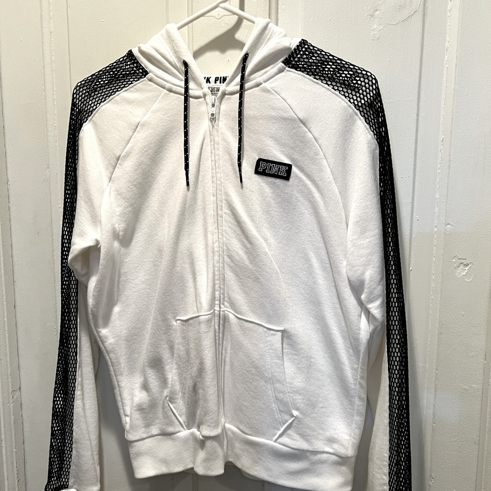Victorias Secret Mesh Sleeve Hoodie White Size Small